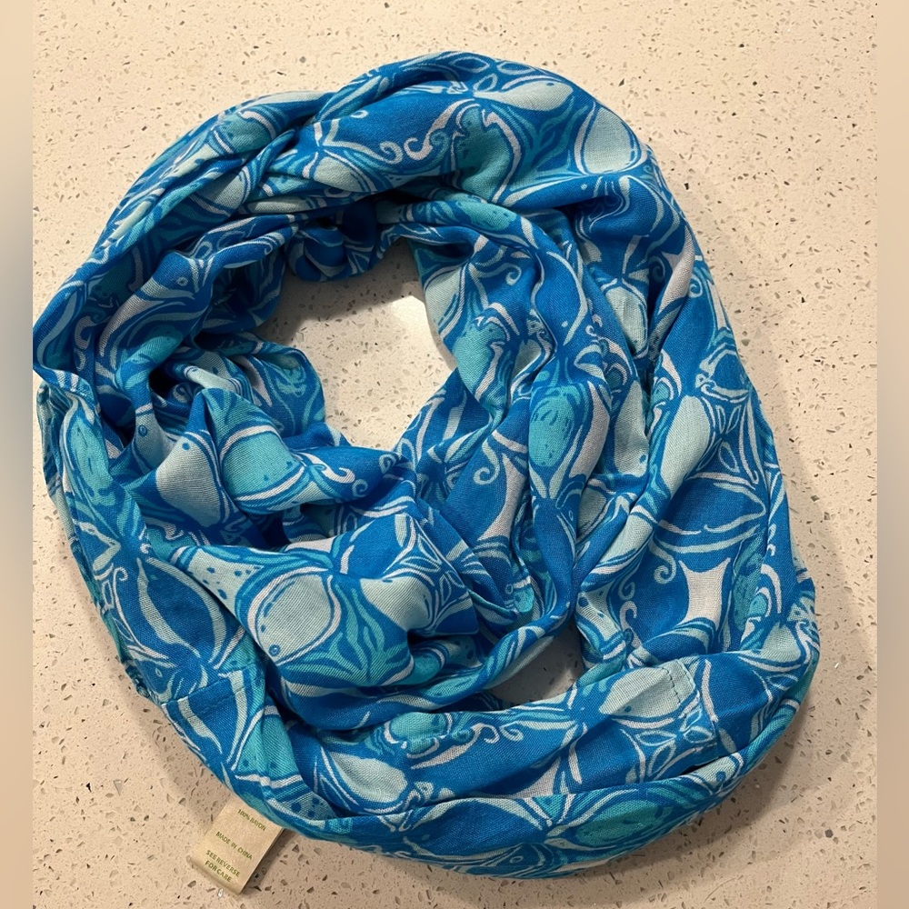 Lily Pulitzer Infinity Scarf Aqua White Fish Nautical Beach Preppy Accessory 🐟
